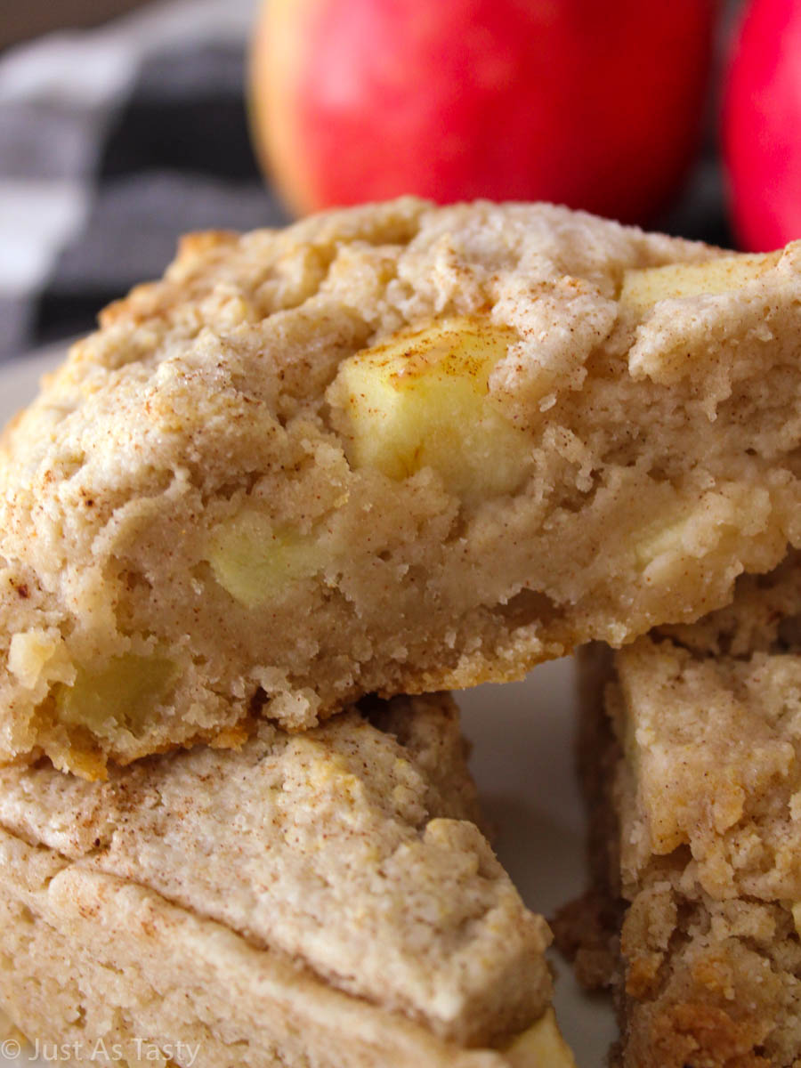 Close-up of an apple cinnamon scone.