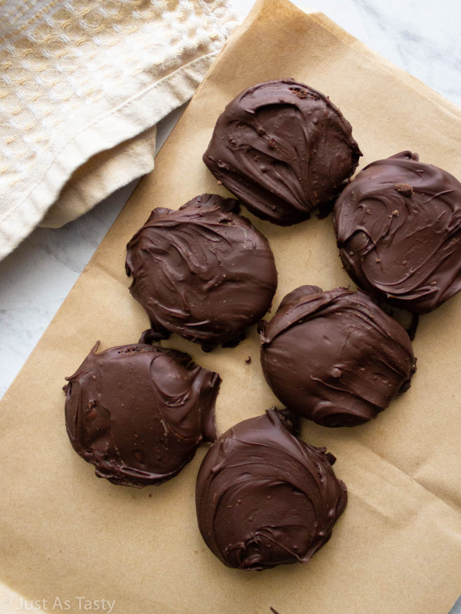 Gluten free thin mints on parchment paper. 