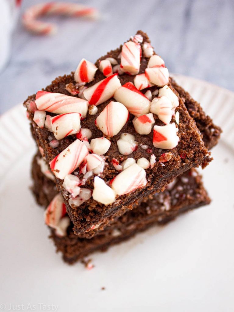 Stack of peppermint brownies. 