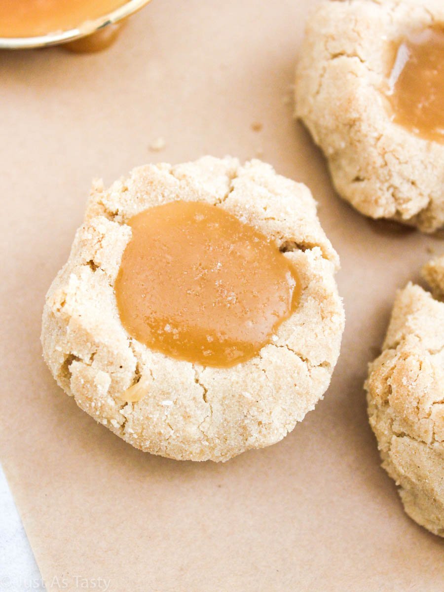 Close-up of salted caramel cookie.